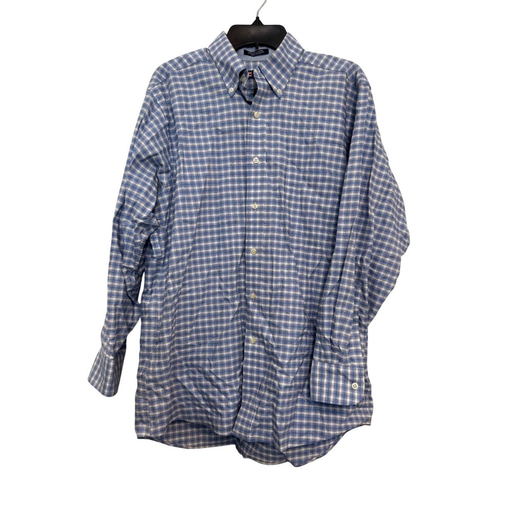 Chaps Men’s Regular Fit Wrinkle-Free Plaid Oxford Shirt Size Large Blue